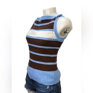 Striped Blue and Brown Sleeveless Top
